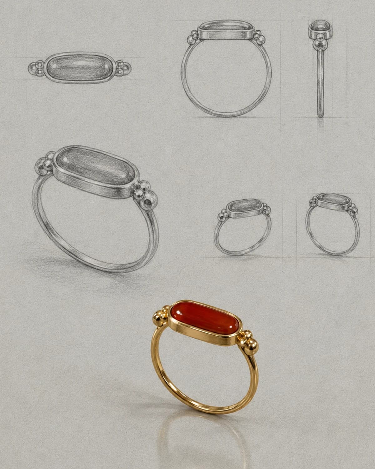 Design study and finished RUDY Fagiolino ring
