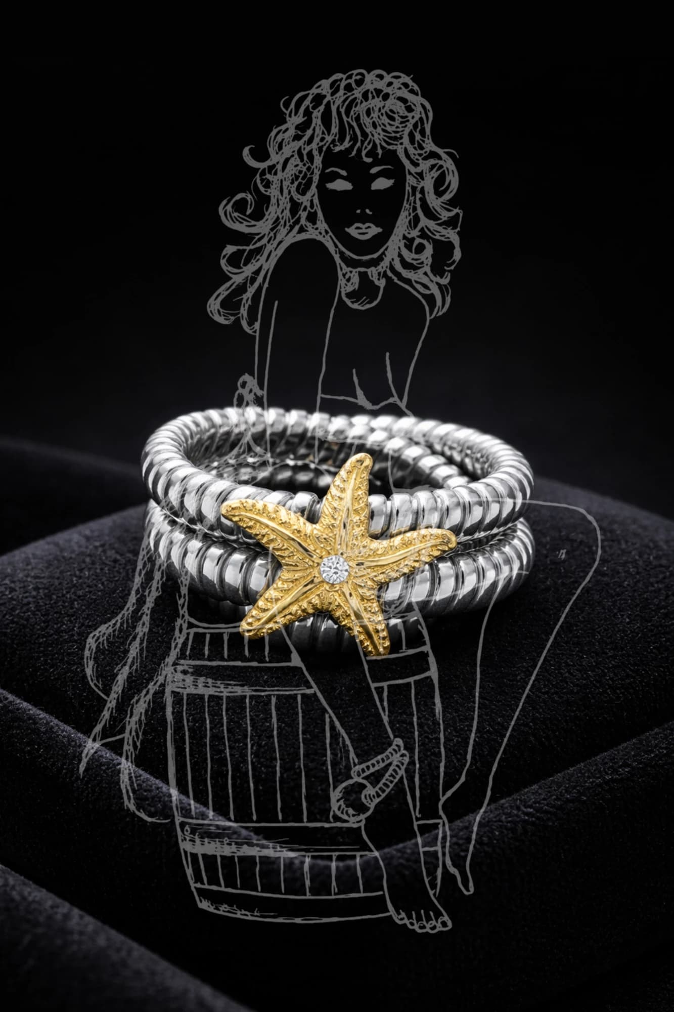 RUDY tubogas creation with a golden starfish and illustrated figure